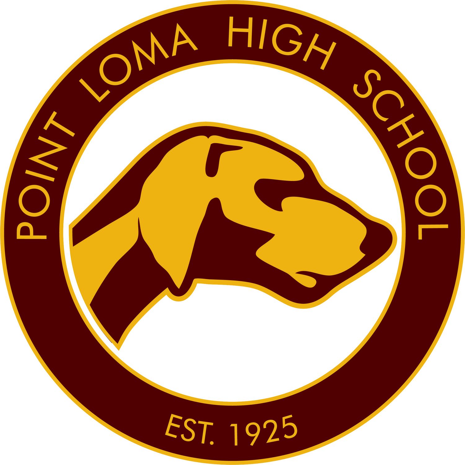 Repeating pattern of maroon and gold oval school logos showing a horse mascot design for Pony High School.