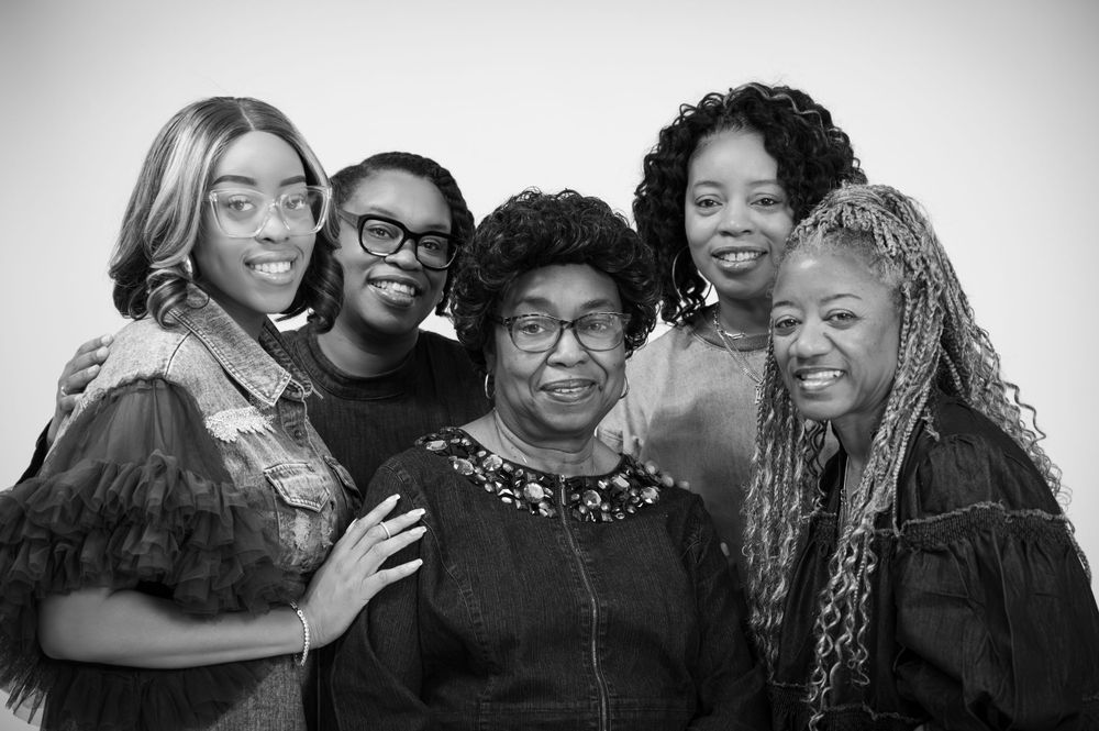 A black and white portrait series showing people in close embrace.