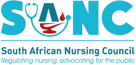 South African Nursing Council logo in turquoise blue with stethoscope design.