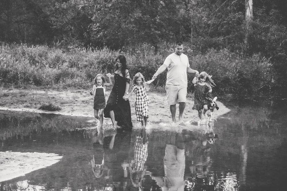 family, fall, lifestyle, walking, black and white, West Michigan