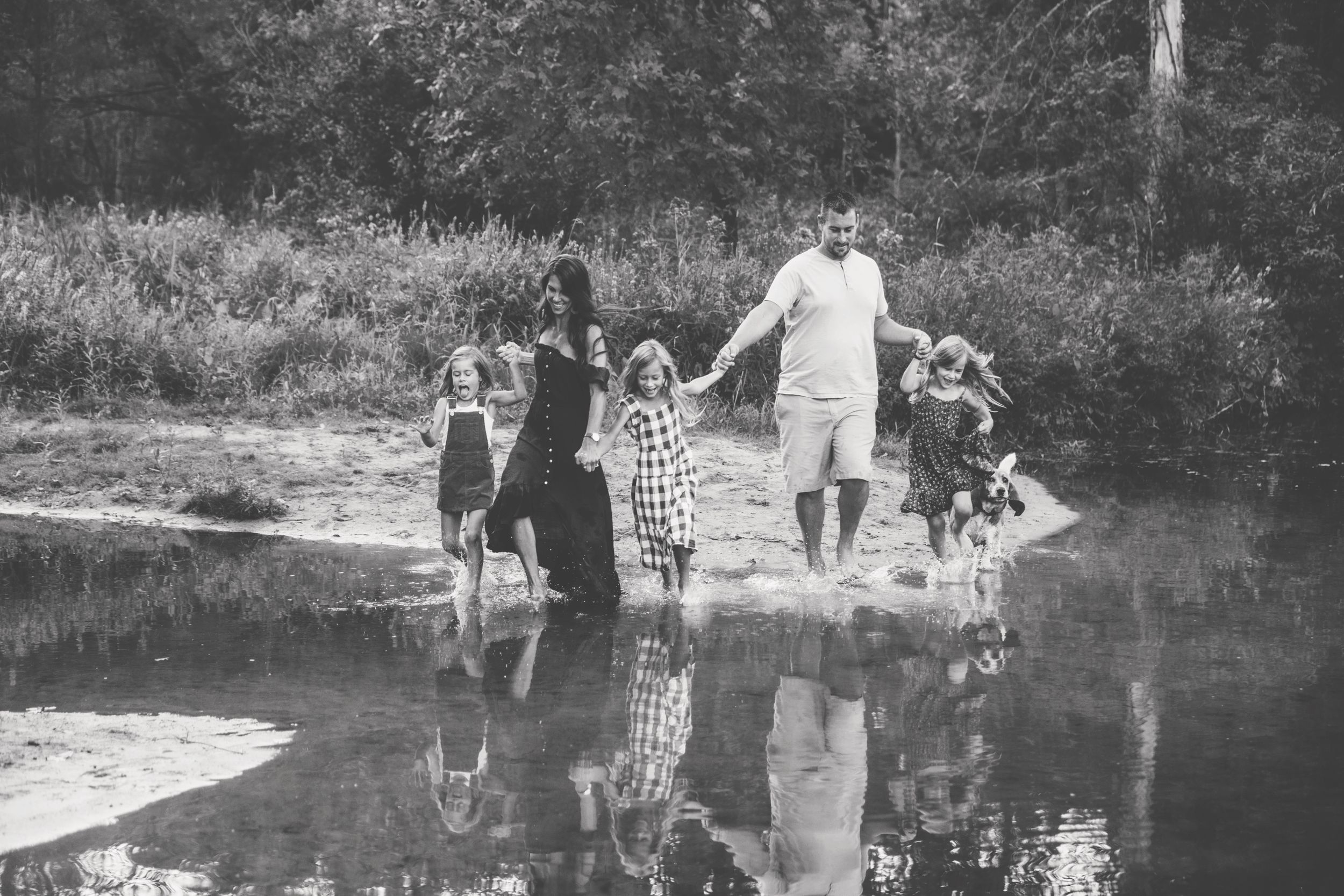 family, fall, lifestyle, walking, black and white, West Michigan