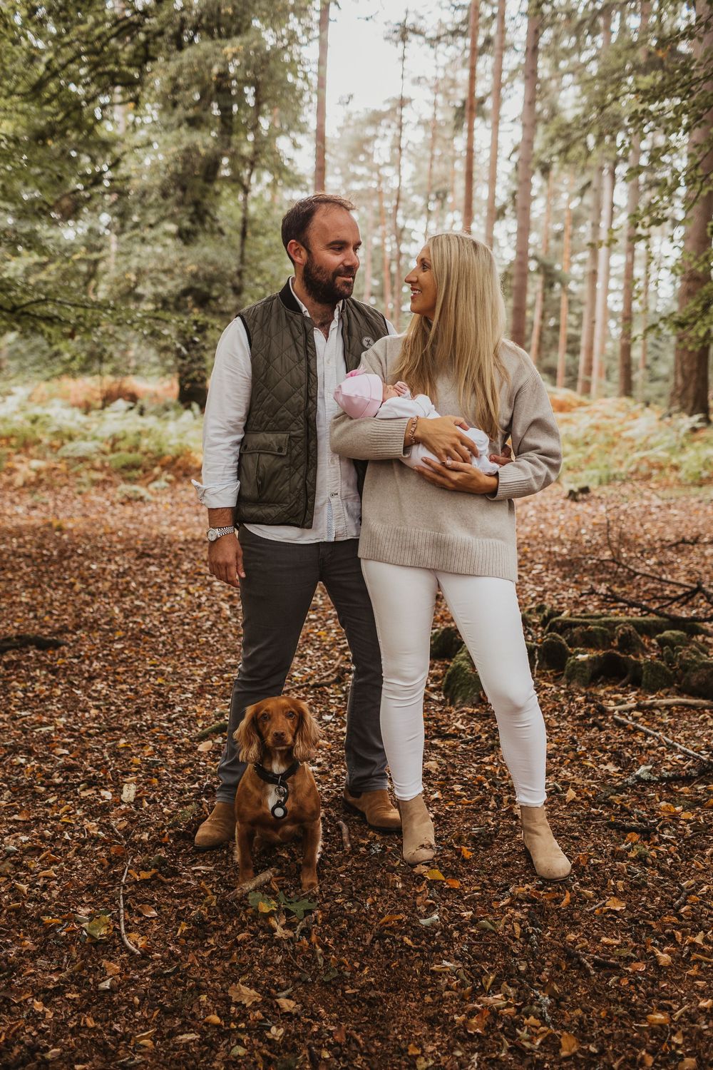 new forest newborn with dog photoshoot