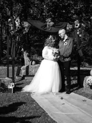 Series of outdoor wedding photographs showing tender moments between newlyweds on a garden path.