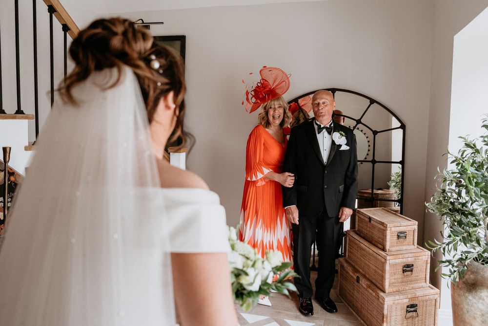 Wedding celebration montage showing intimate moments from the special day at an elegant indoor venue. AT SANT FFRAED HOUSE