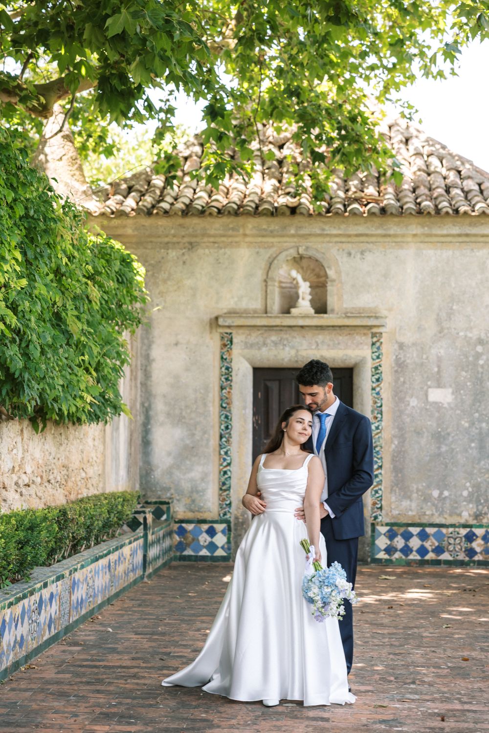 Fine art wedding portrait at Mediterranean estate in Portugal