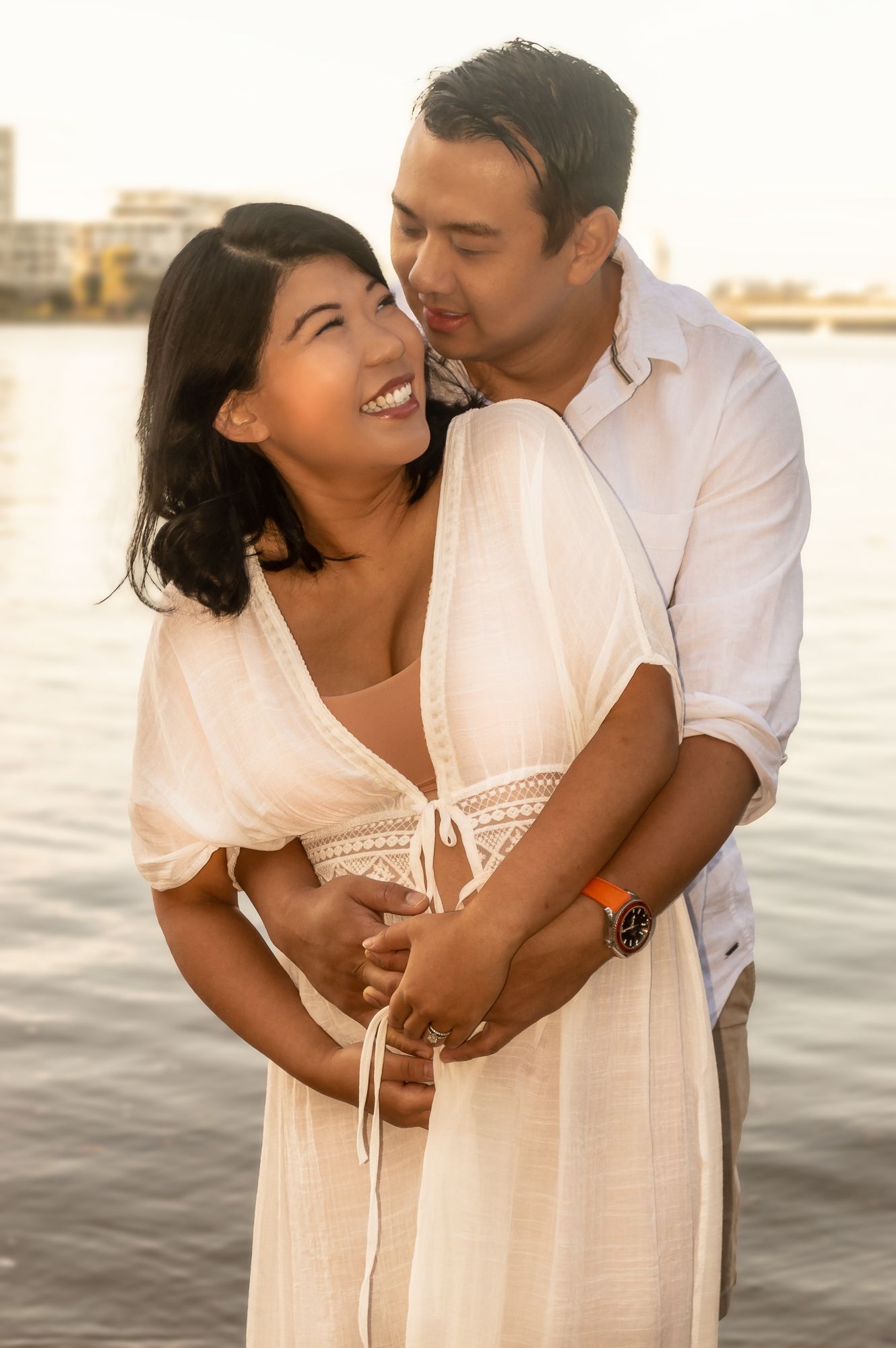 Smiling Parramatta couple photographed candidly at Meadowbank on the Parramatta River