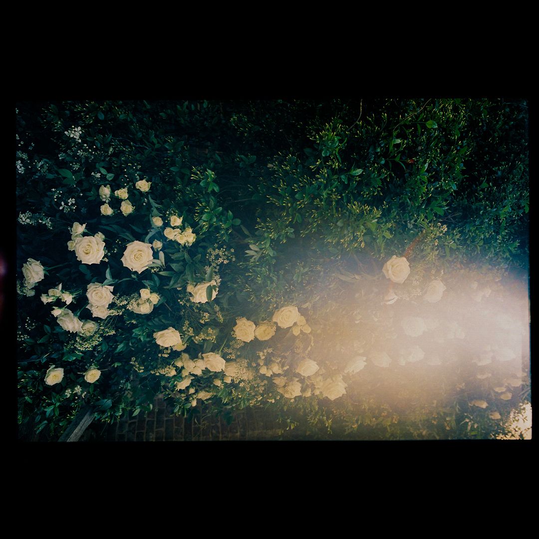 Abstract light bokeh pattern with dark green and black background creates a dreamy atmospheric effect.