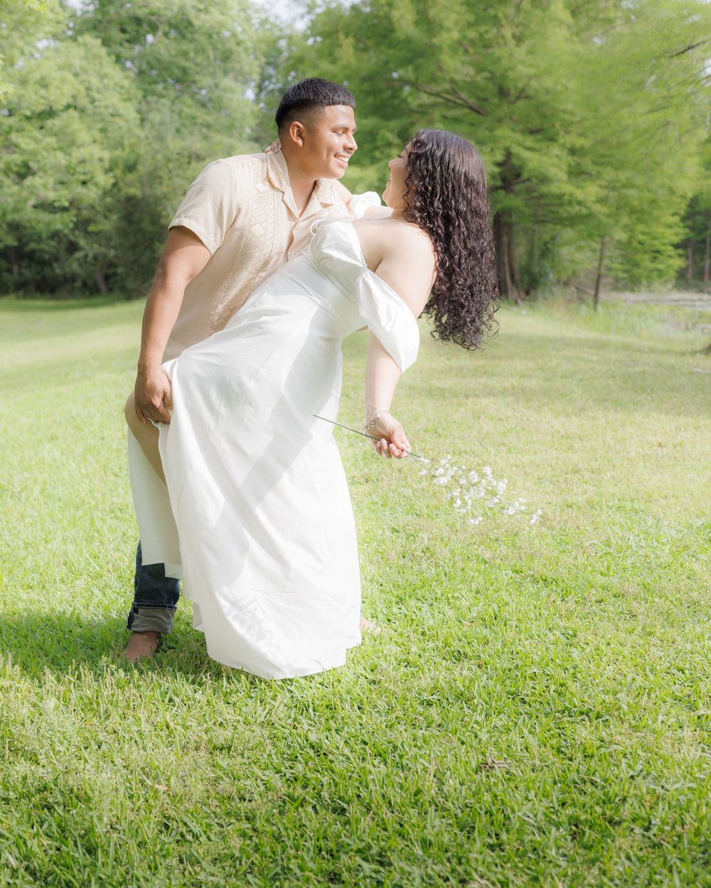 A beautiful moment where the couple shared a moment while husband did the traditional dip.