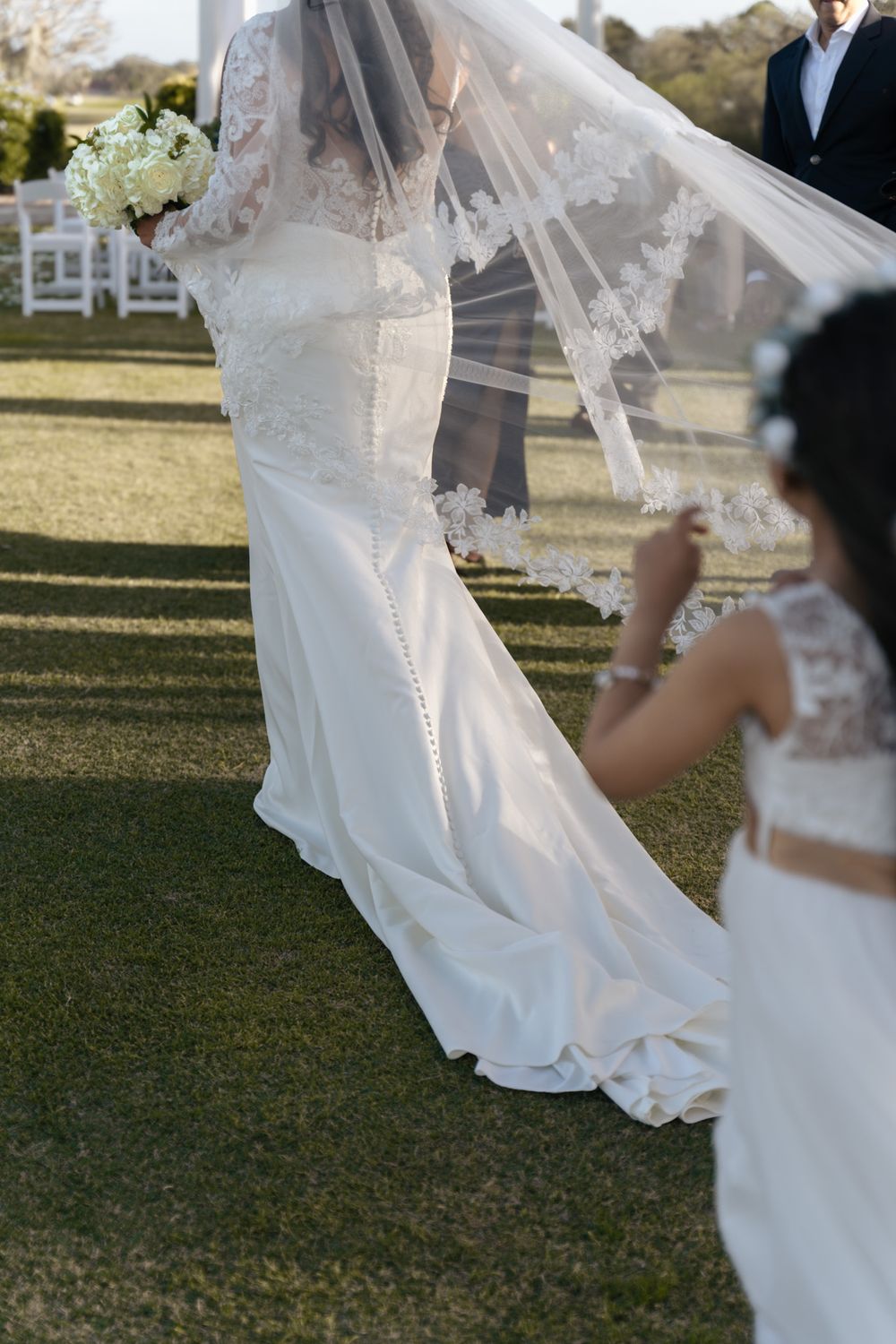 vintage long lace veil wedding photo shoot