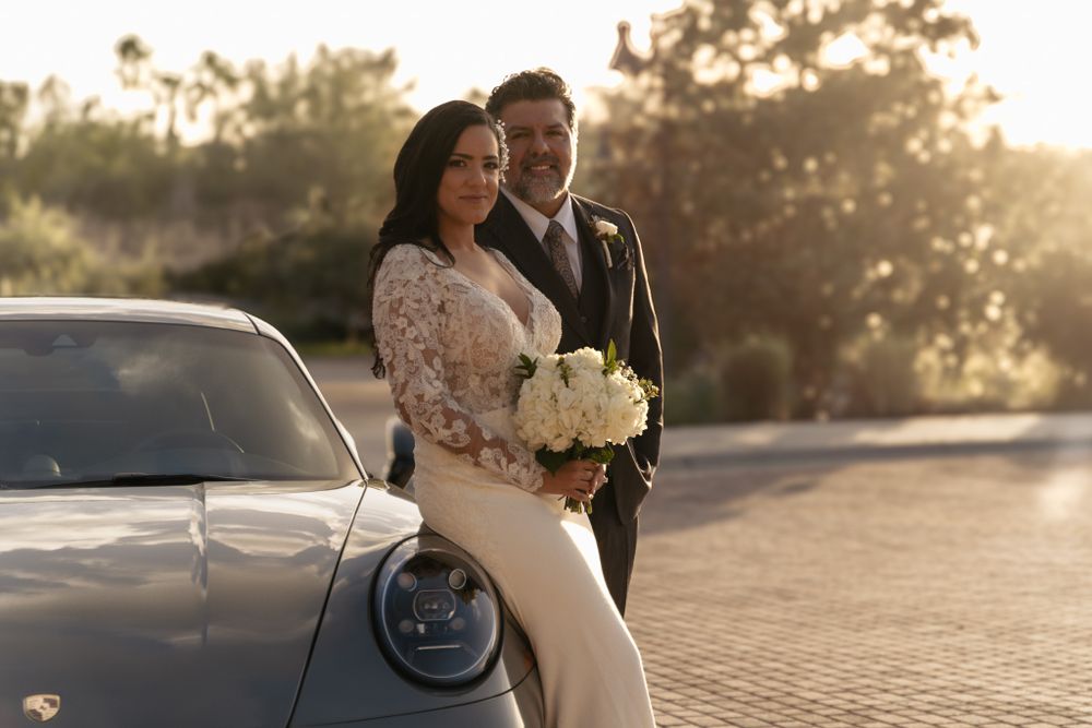 vintage car wedding photo shoot