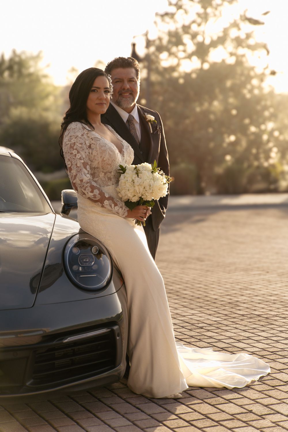 documentary style wedding photos with vintage car