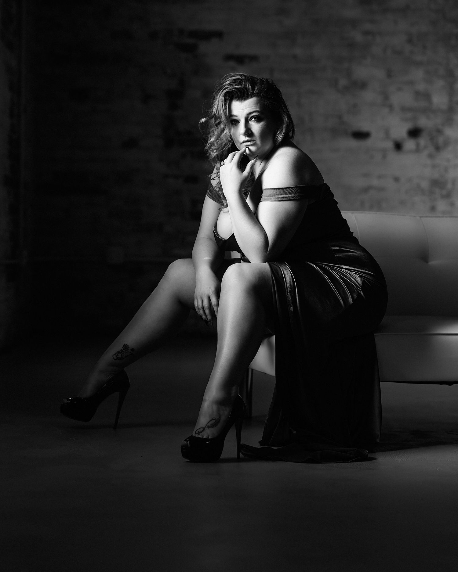 David G Holt Photography - Moody black and white portrait series with dramatic floor lighting and shadows.