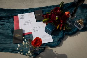 Garman Hill poolside jewel tone wedding lay flat