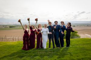 Garman Hill poolside jewel tone wedding party cheering