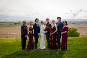 Garman Hill poolside jewel tone wedding party portrait on hill side