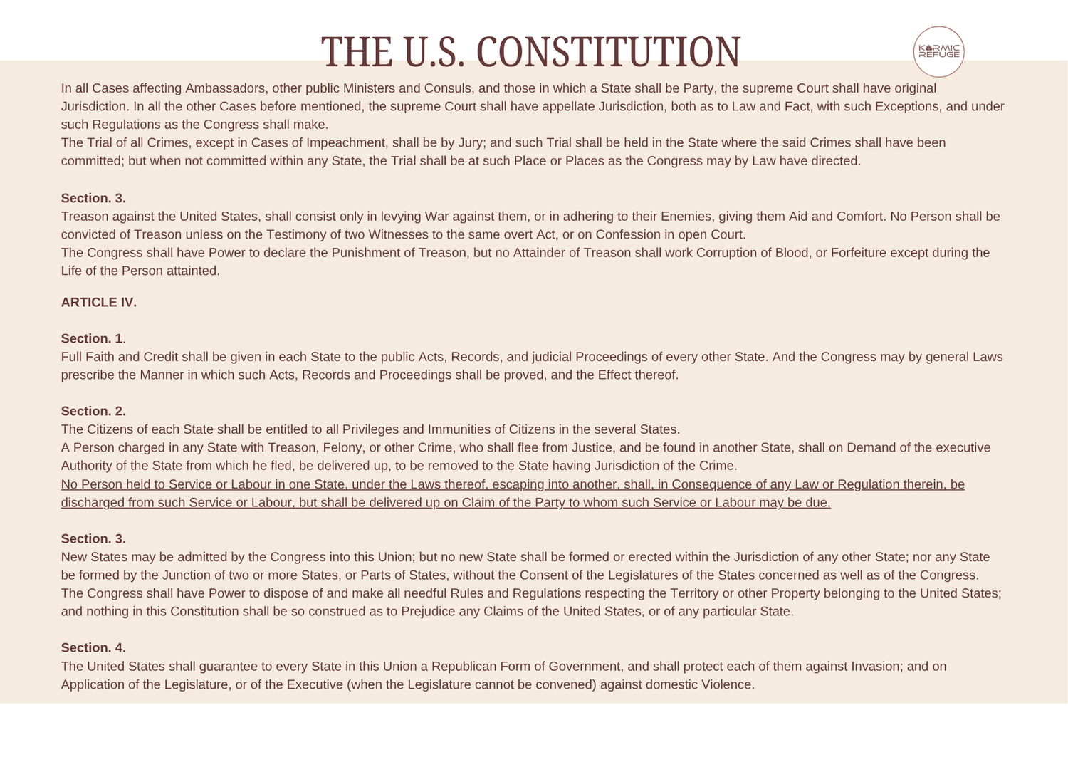 A historical document displaying text from the United States Constitution with visible sections and articles.