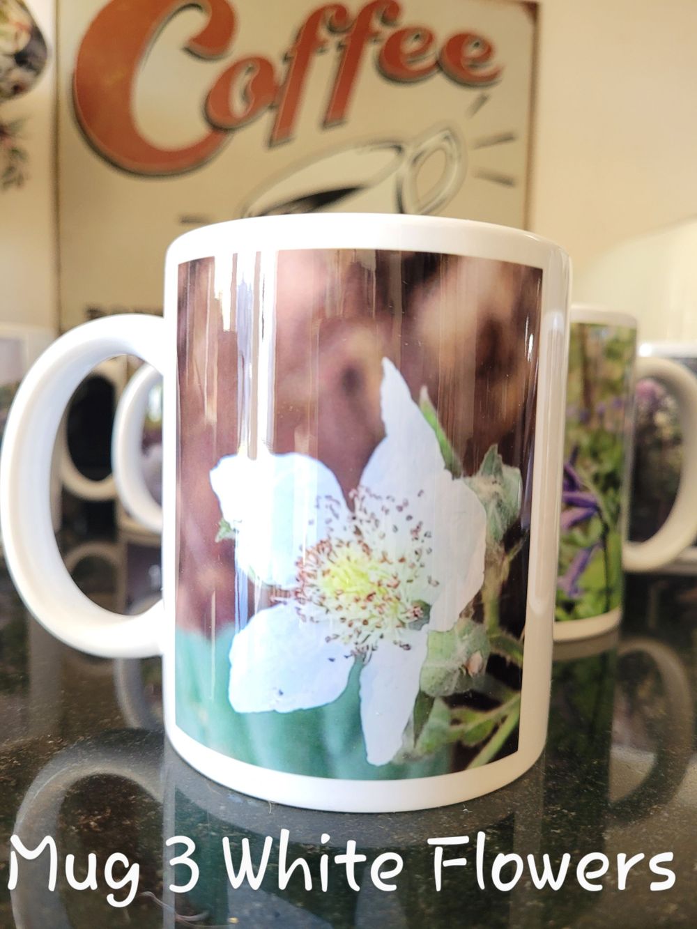 Gift mug mothers day white flowers landscape photography of Spring.