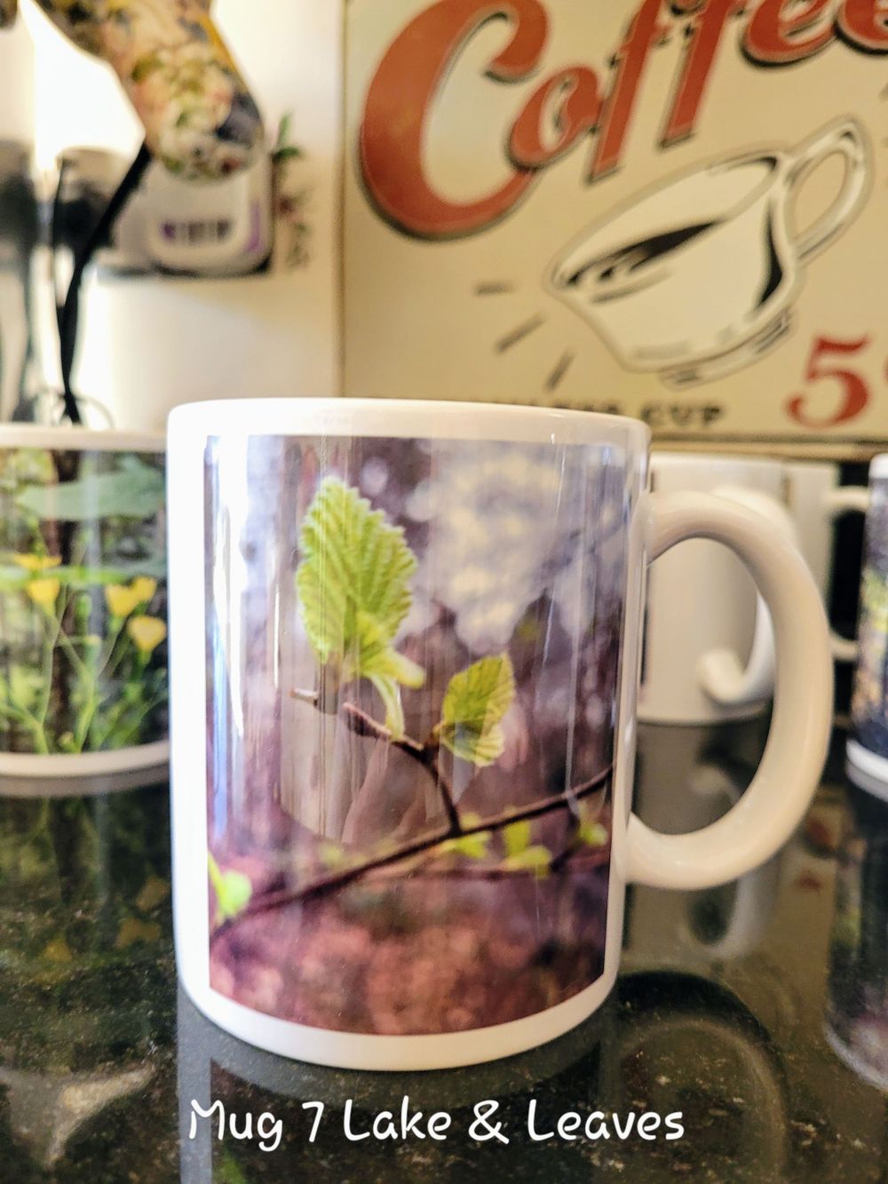 Gift mug mothers day landscape photography of Spring leaves and fauna.