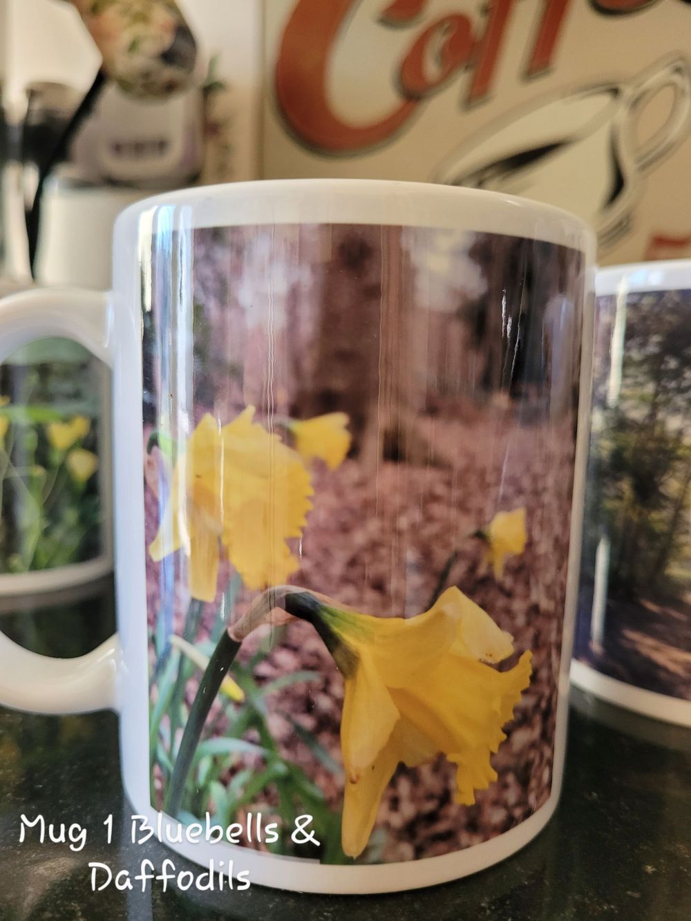 Gift mug mothers day daffodils flowers landscape photography of Spring.