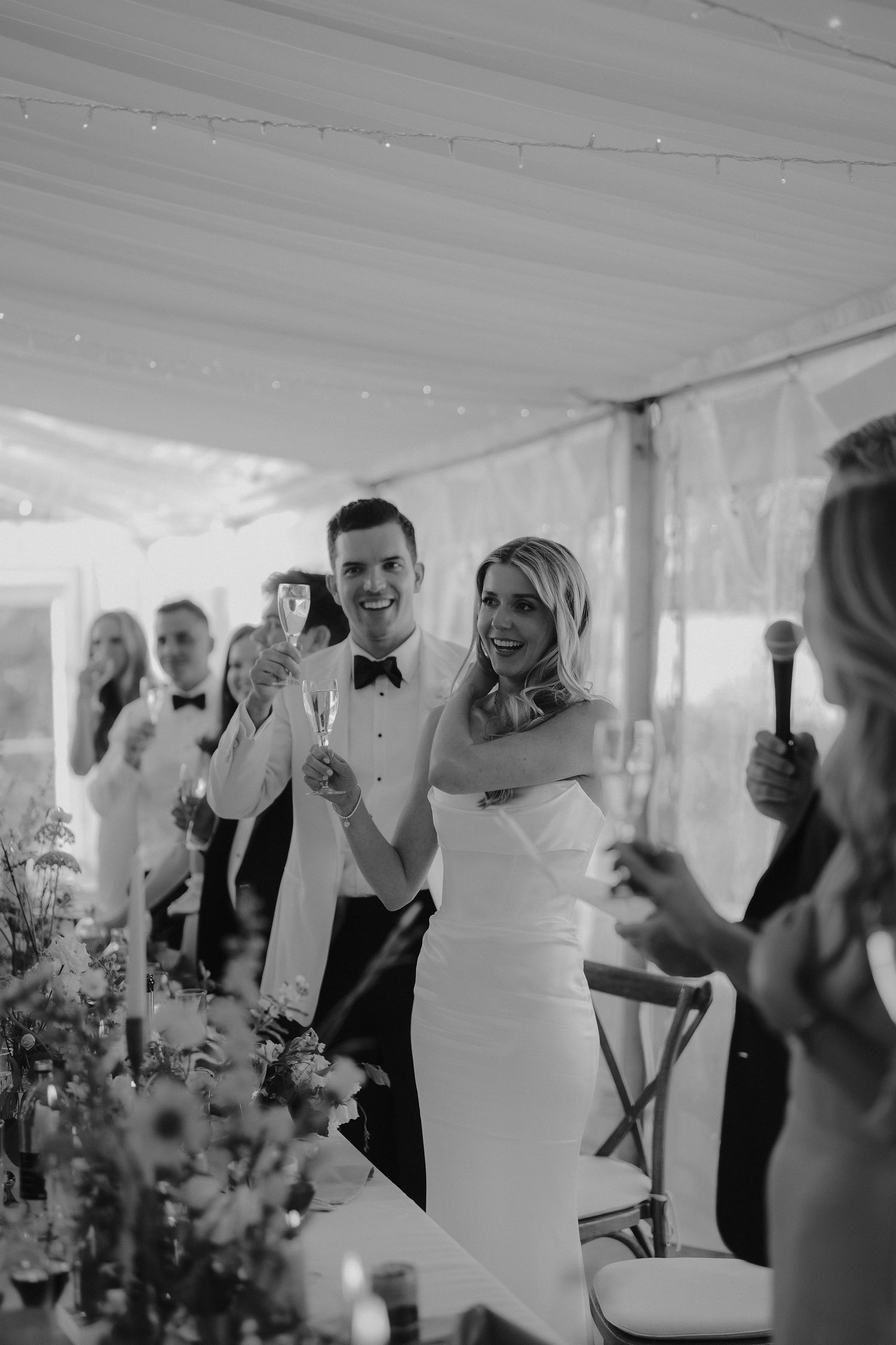 bride and groom toasting to father of brides speech at hamswell house wedding in bath