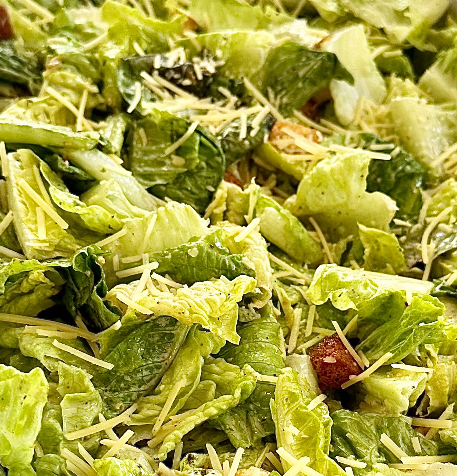 Fresh chopped lettuce and greens in a close-up view.
