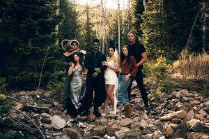 Park City Utah Elopement photography in the mountains. Frankenstein and His Bride. Creative posing and wedding photos on Halloween night