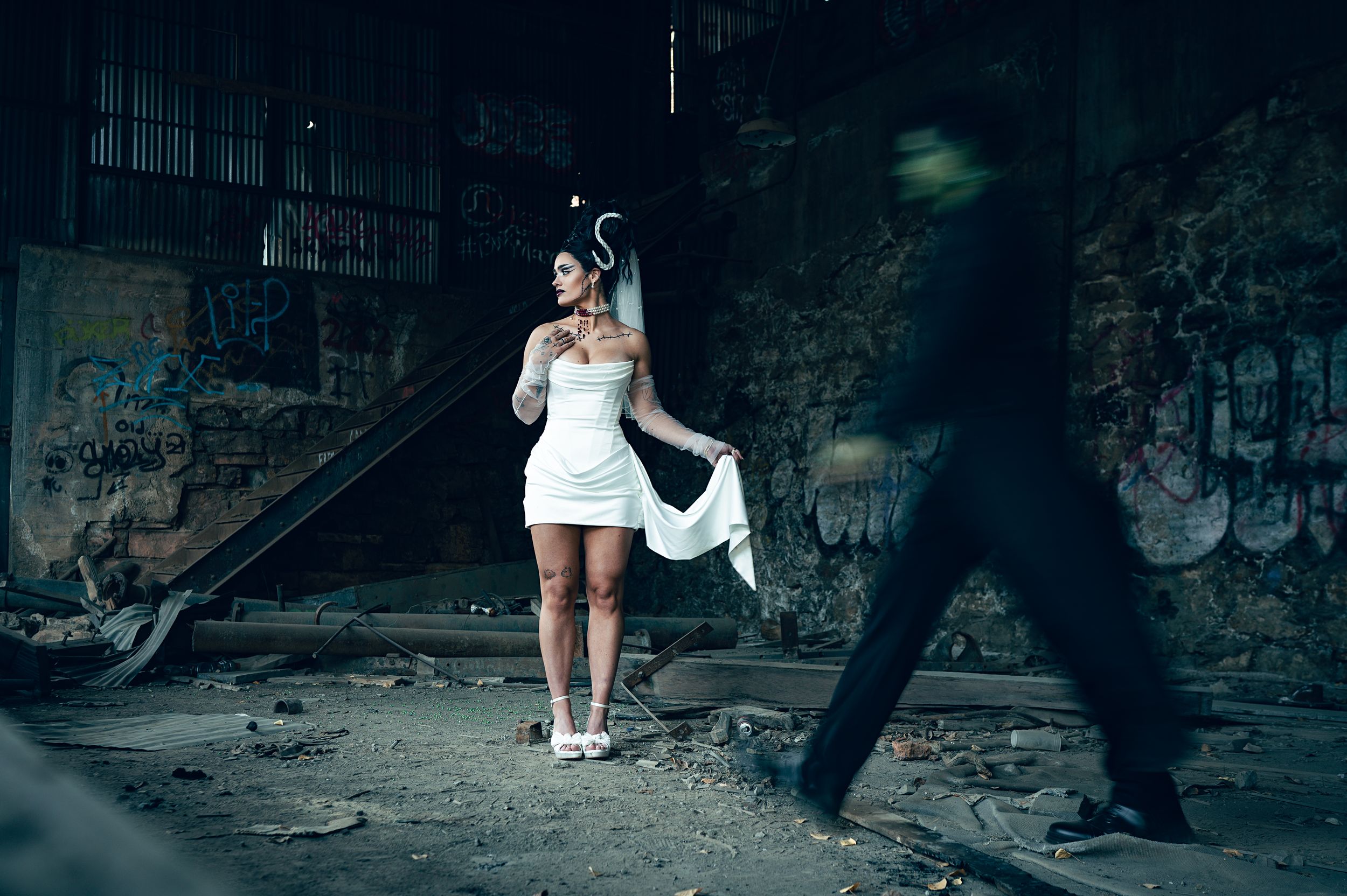 Park City Utah Elopement photography in the mountains. Frankenstein and His Bride. Creative posing and wedding photos on Halloween night
