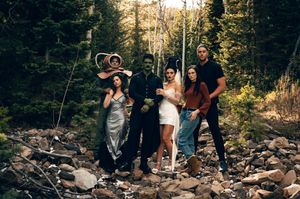 Park City Utah Elopement photography in the mountains. Frankenstein and His Bride. Creative posing and wedding photos on Halloween night