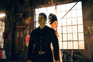 Park City Utah Elopement photography in the mountains. Frankenstein and His Bride. Creative posing and wedding photos on Halloween night