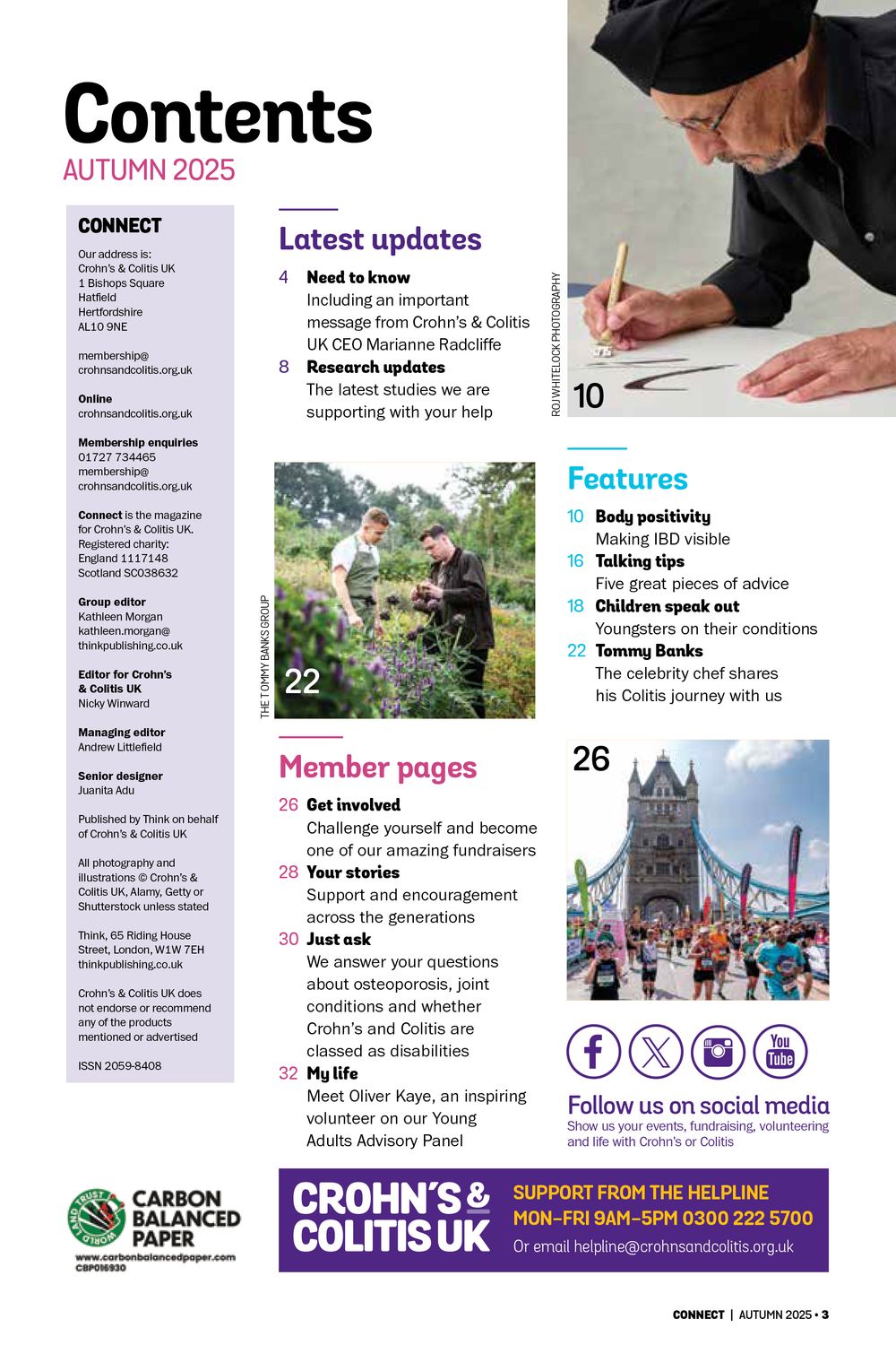 Portrait of award winning calligrapher Satwinder Sehmi for the contents page of Connect Magazine for Crohn's and Colitis UK