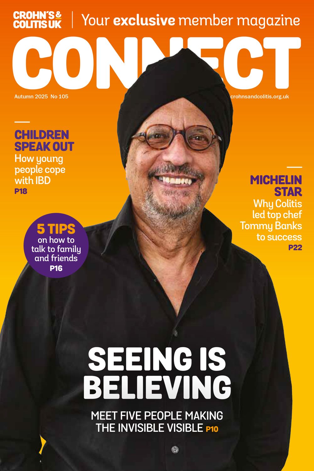 Portrait of award winning calligrapher Satwinder Sehmi for the cover of Connect Magazine for Crohn's and Colitis UK