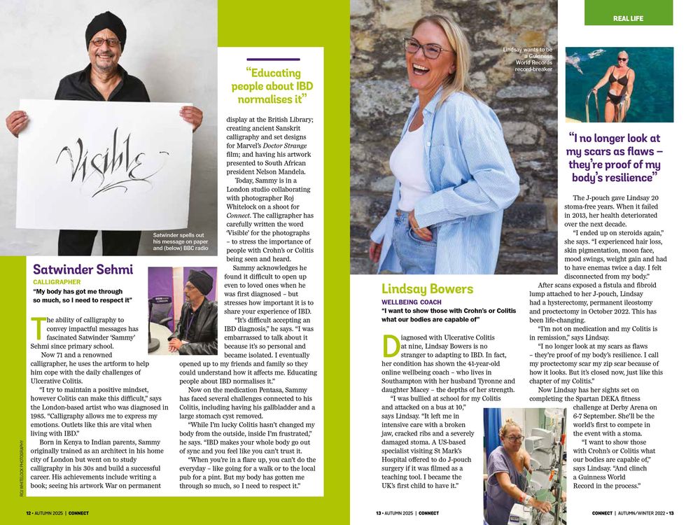 Portrait of award winning calligrapher Satwinder Sehmi for the feature page of Connect Magazine for Crohn's and Colitis UK