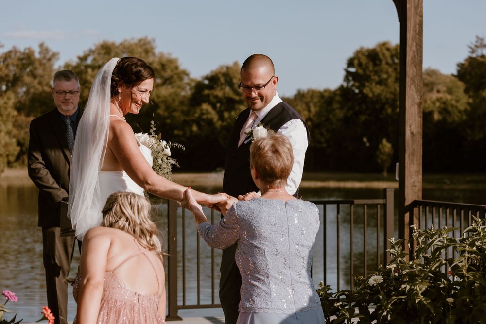 Mother giving away bride for summer backyard wedding in Ohio photography by Vicci Photo Dayton Ohio Photographer