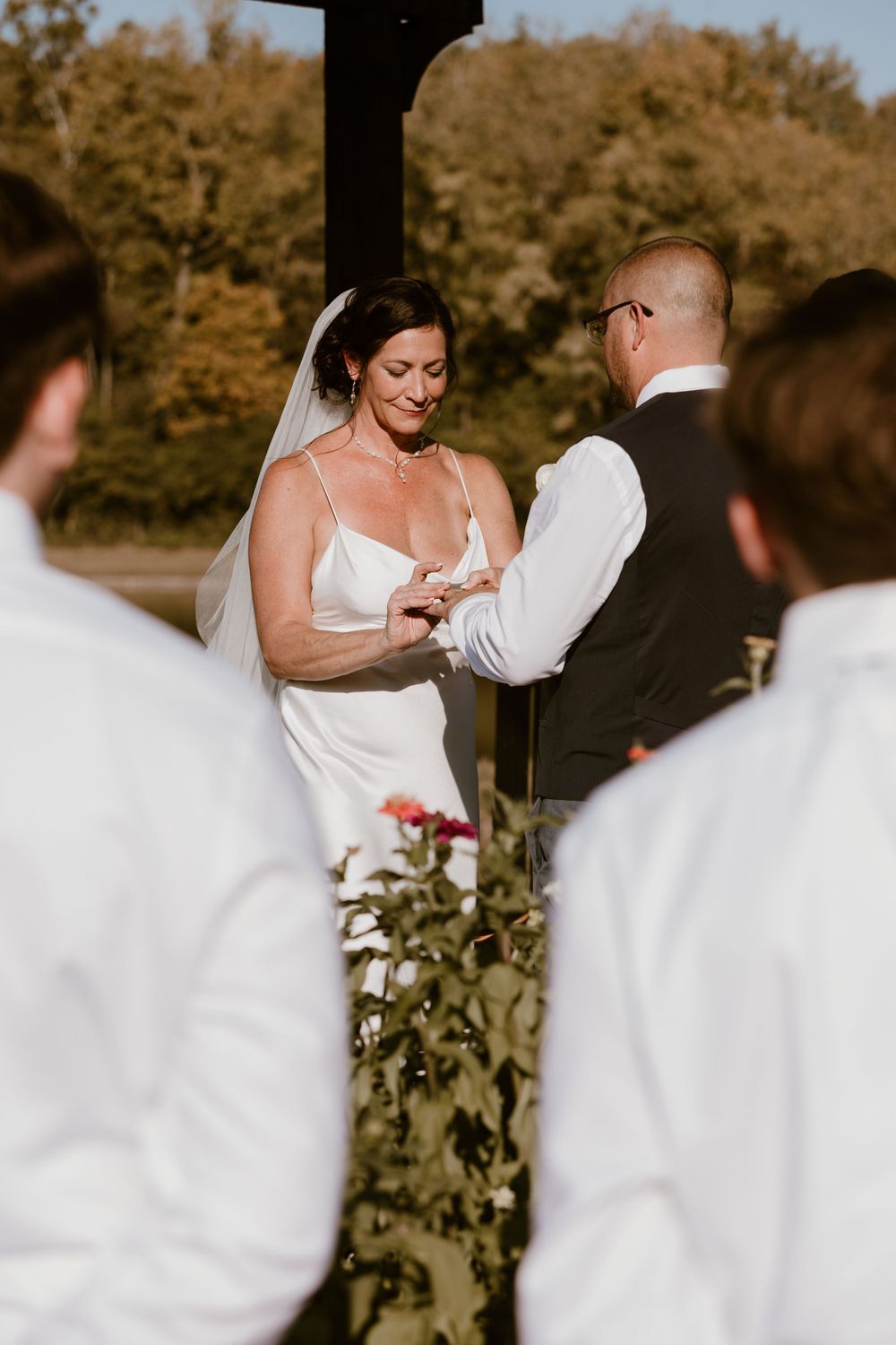 Bride and Groom nuptials summer backyard wedding in Ohio photography by Vicci Photo Dayton Ohio Photographer