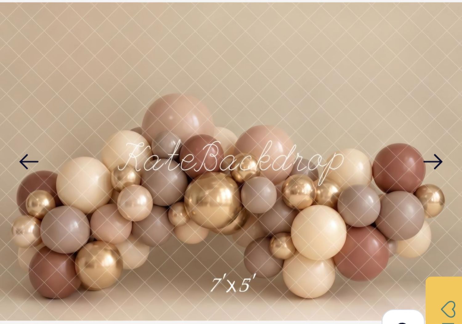 Elegant balloon garland arch in mauve, cream, beige, and gold tones against a neutral backdrop, 7x5 ft.