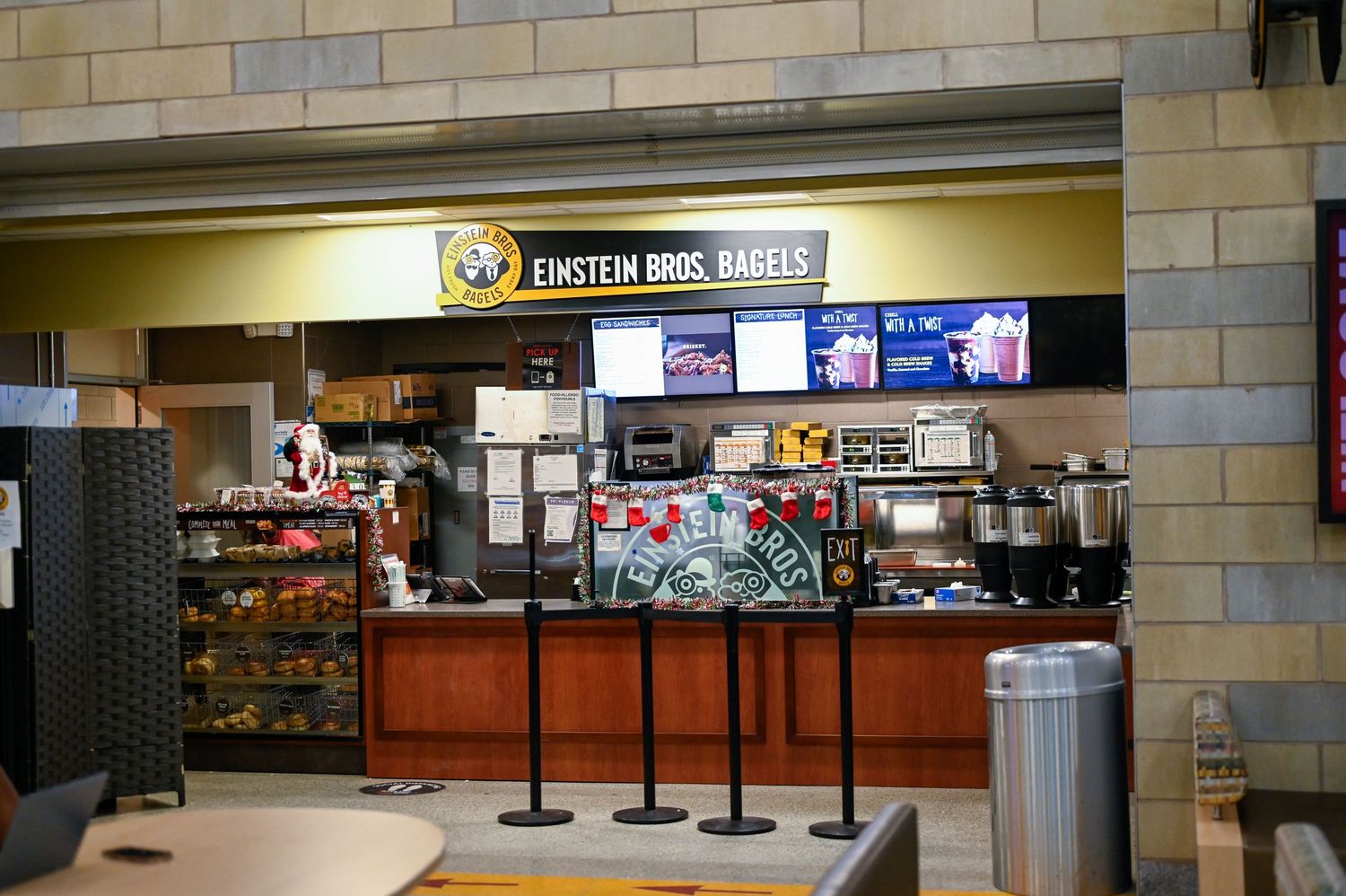 Einstein Bros Bagels counter and service area in a campus dining location.