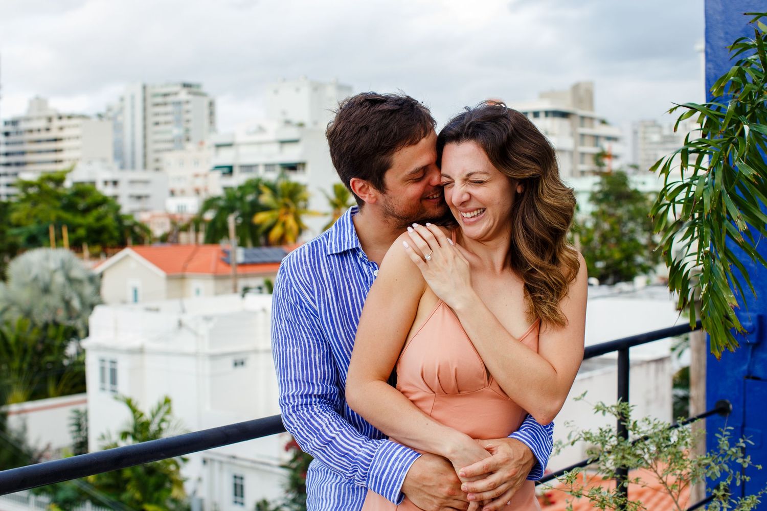 Couples portrait on a rooftop. Marriage proposal. San Juan, Puerto Rico.