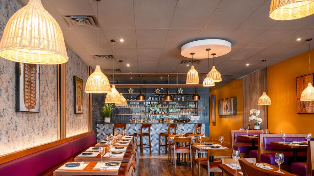 restaurant warm cozy pendant lights, Indian Restaurant, Athithi, Wilton, CT