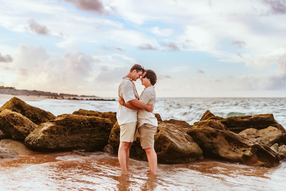 Beach photography session at River to Sea Preserve Marineland Florida northeast Florida photographer. LGBT friendly couples photography.