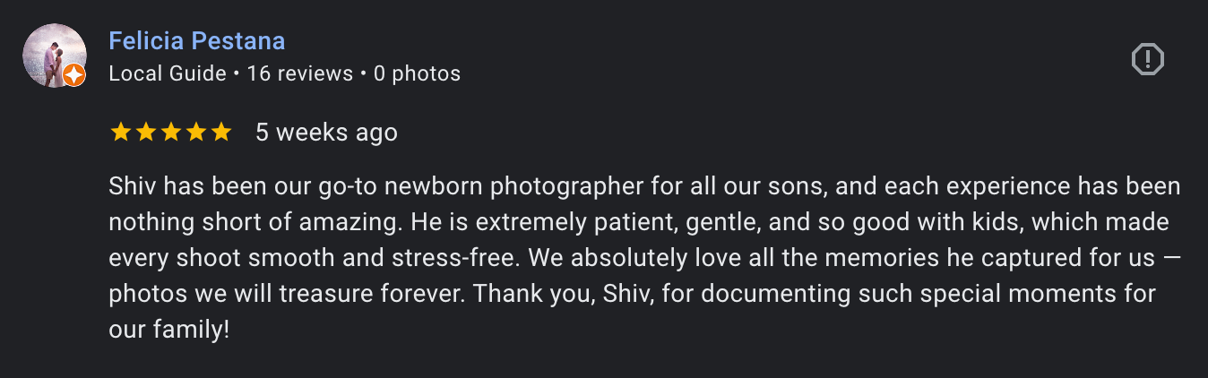 A screenshot of a customer review section showing a 5-star rating and positive feedback text.
