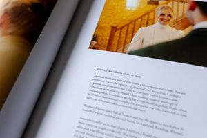 A series of blurred book pages shown in sequence with text visible on white paper.