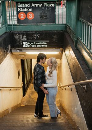 Romantic sequence in a subway station entrance at Grand Army Plaza.