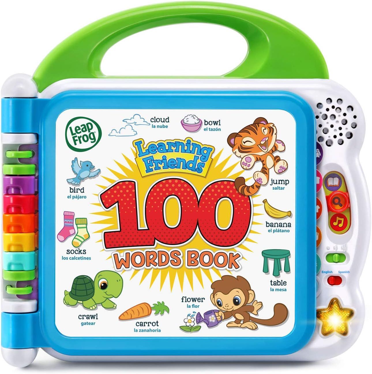 Colorful LeapFrog educational toys and learning tablets displaying interactive 100 words book for children's development.
