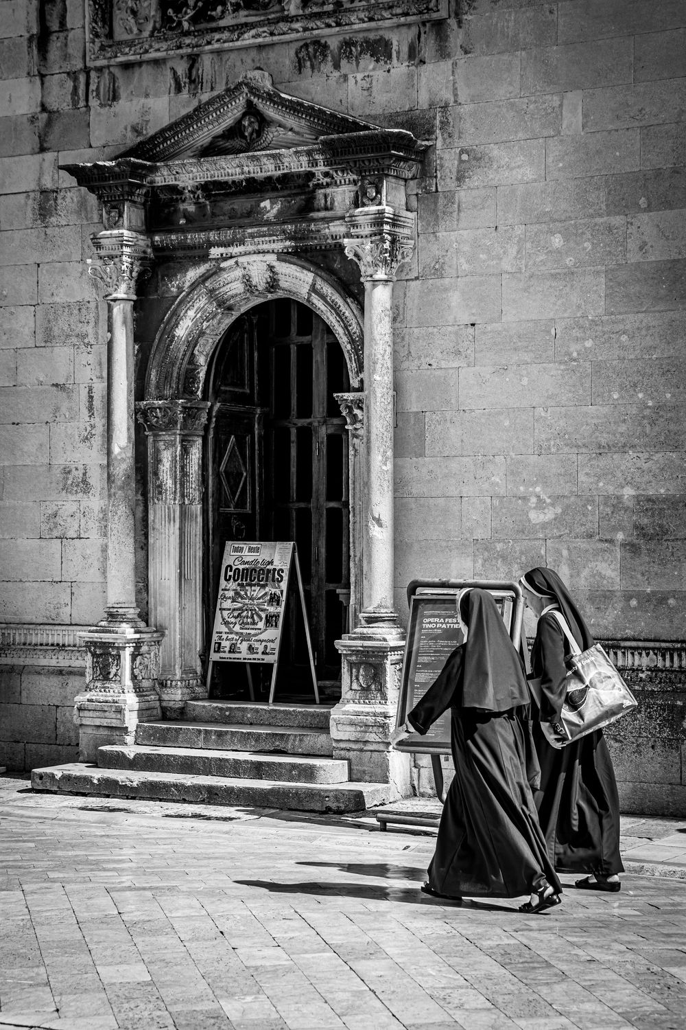 Croatia Nuns Dubrovnik Oldtown Black and White