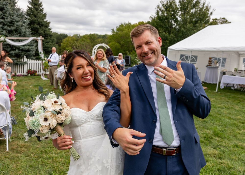 Just married at wedding garden ceremony in Omaha, Nebraska. - BrightSide Photography