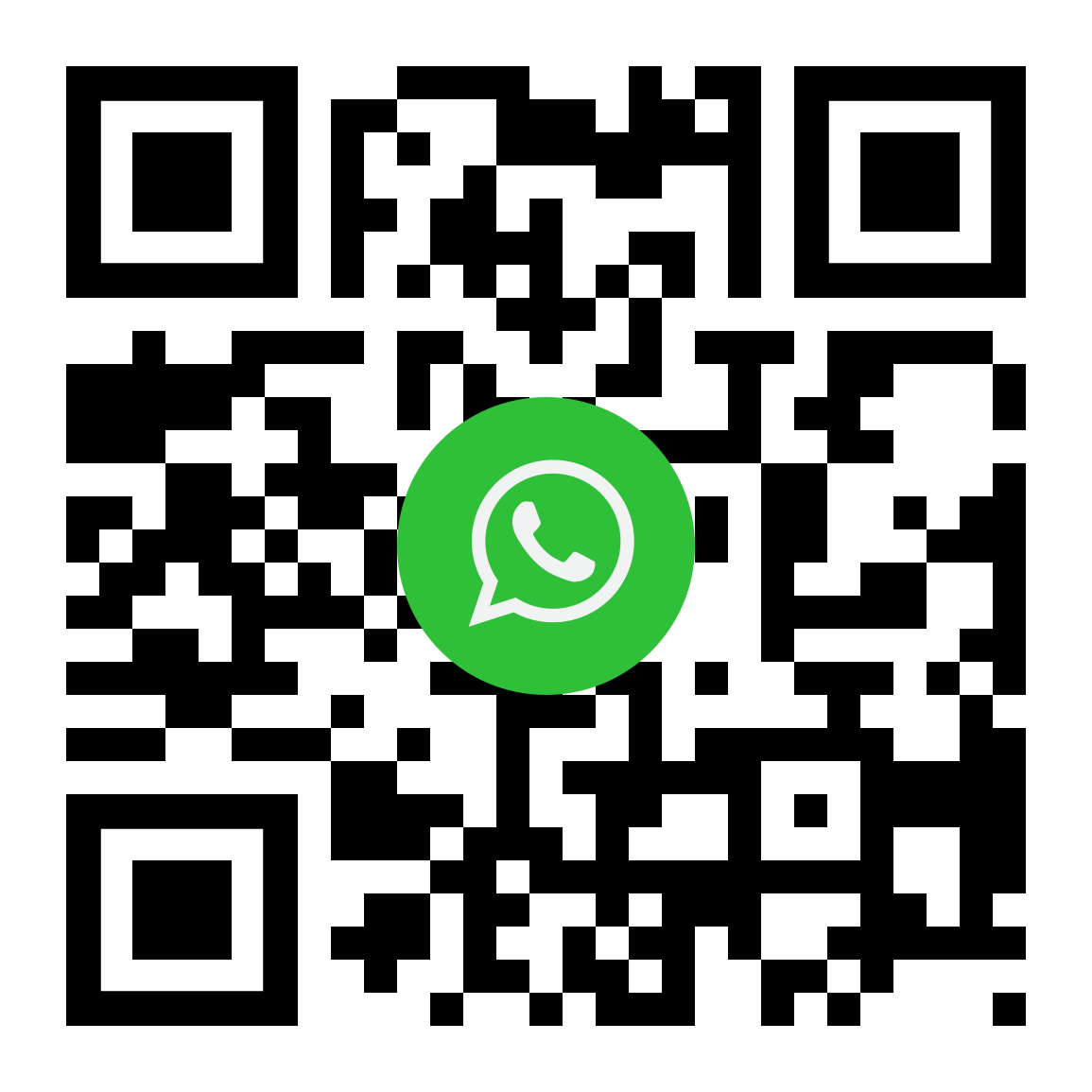 WhatsApp QR code with green logo in center on white background.