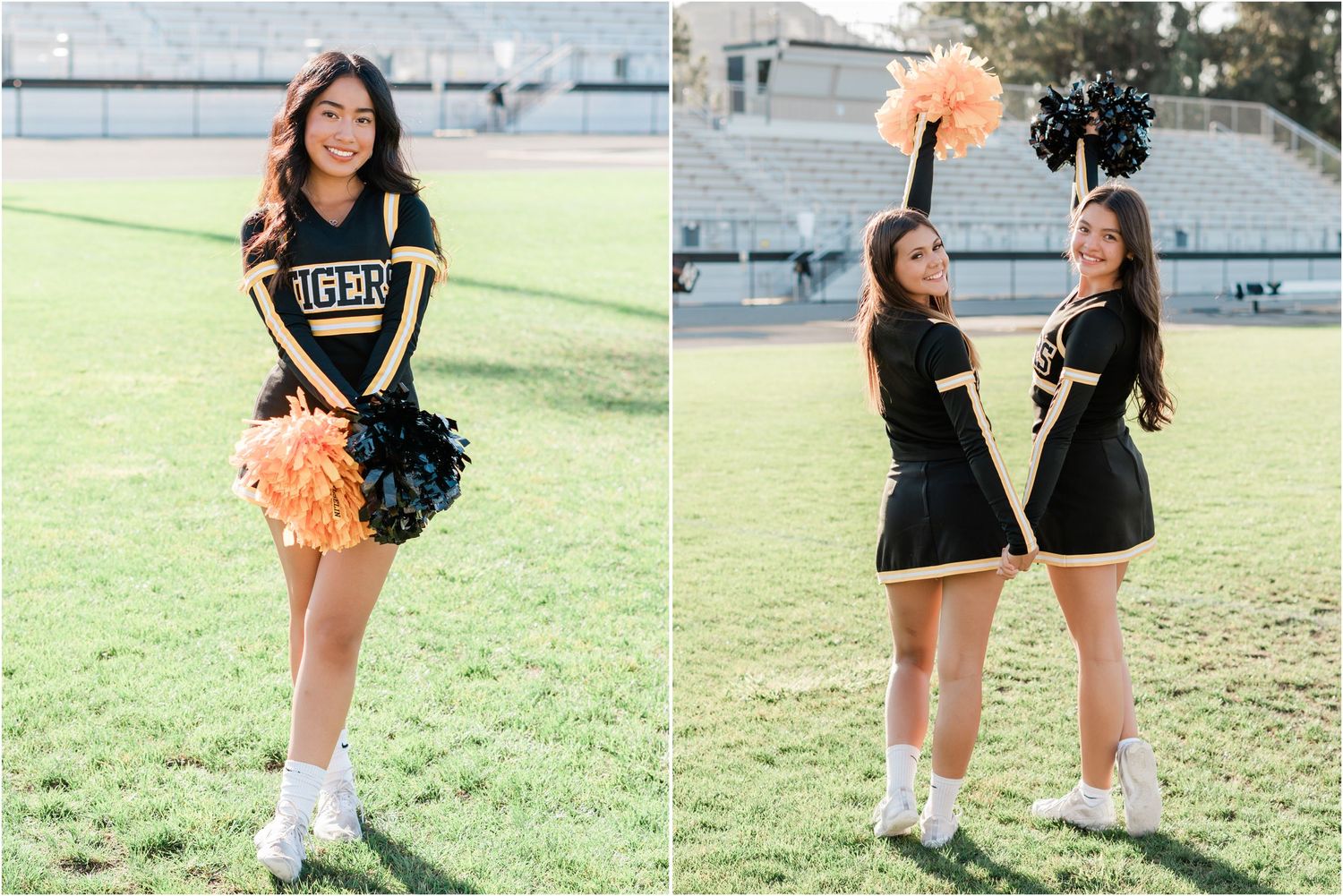 fun and playful cheer poses with varsity cheer with slo high school cheerleading team