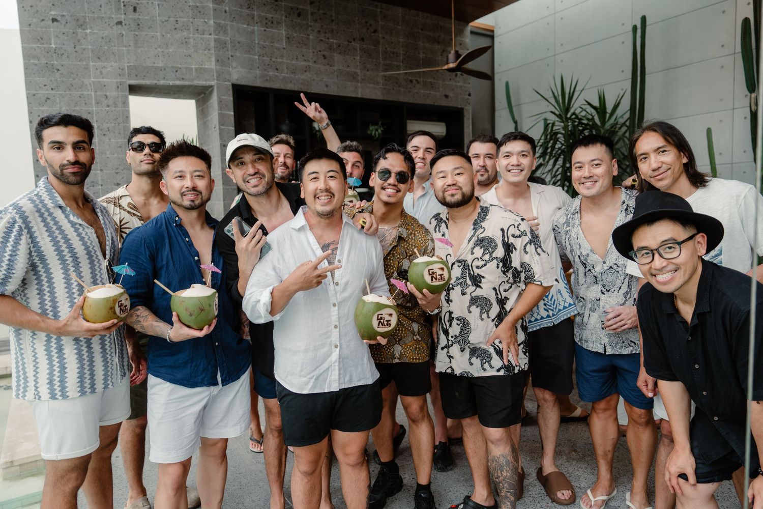 A collage of group photos showing people posing together and celebrating at what appears to be a social gathering.