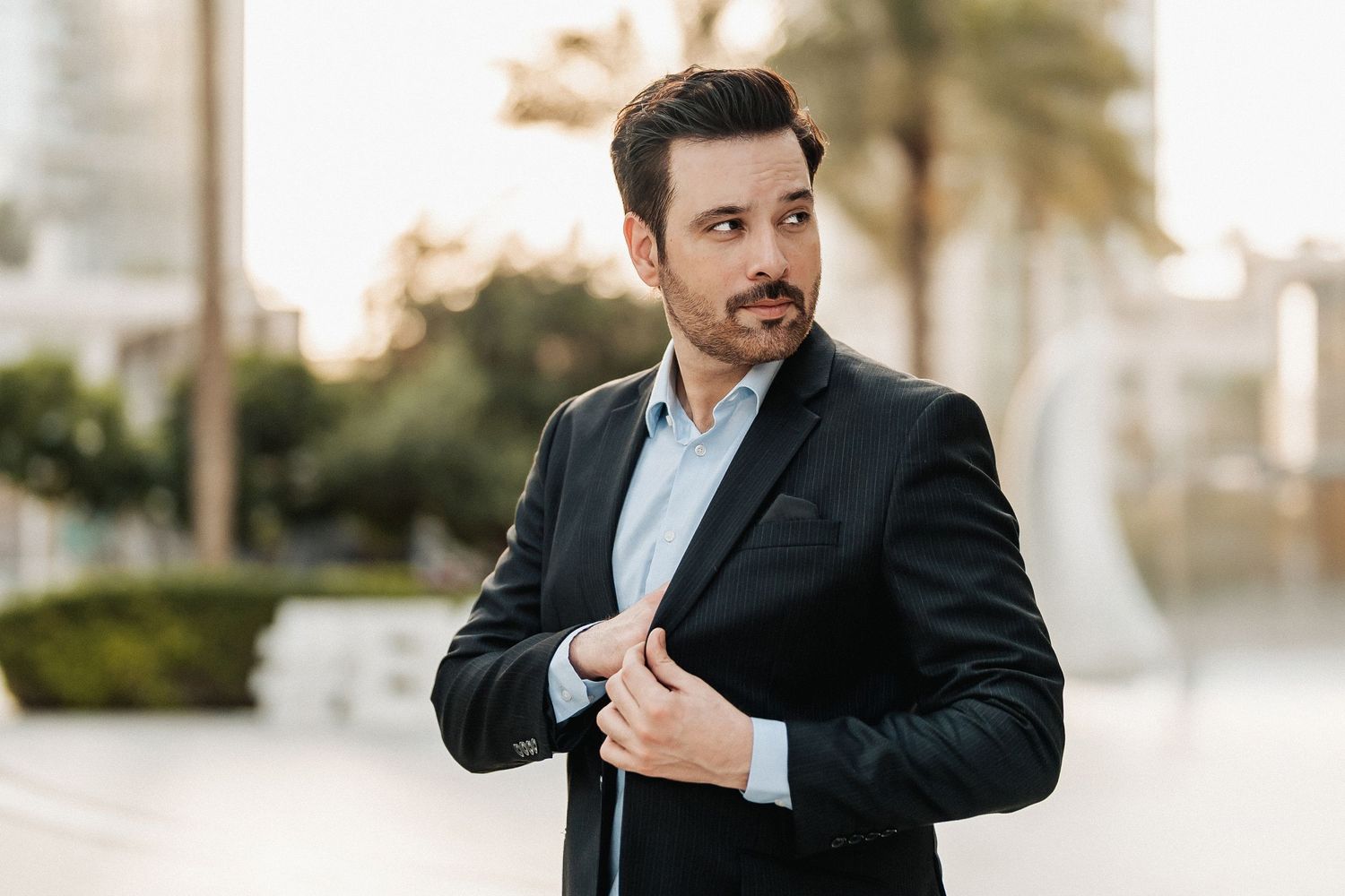 Portrait of actor Mikaal Zulfiqar during outdoor photoshoot in Dubai