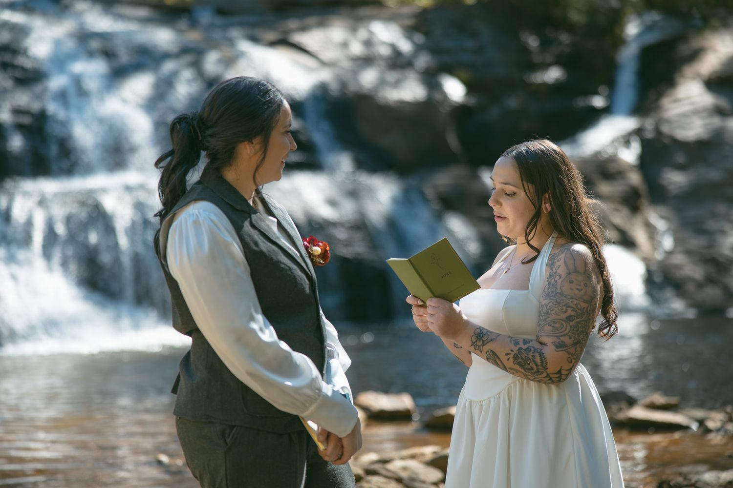 lesbian wedding vows in asheville waterfall